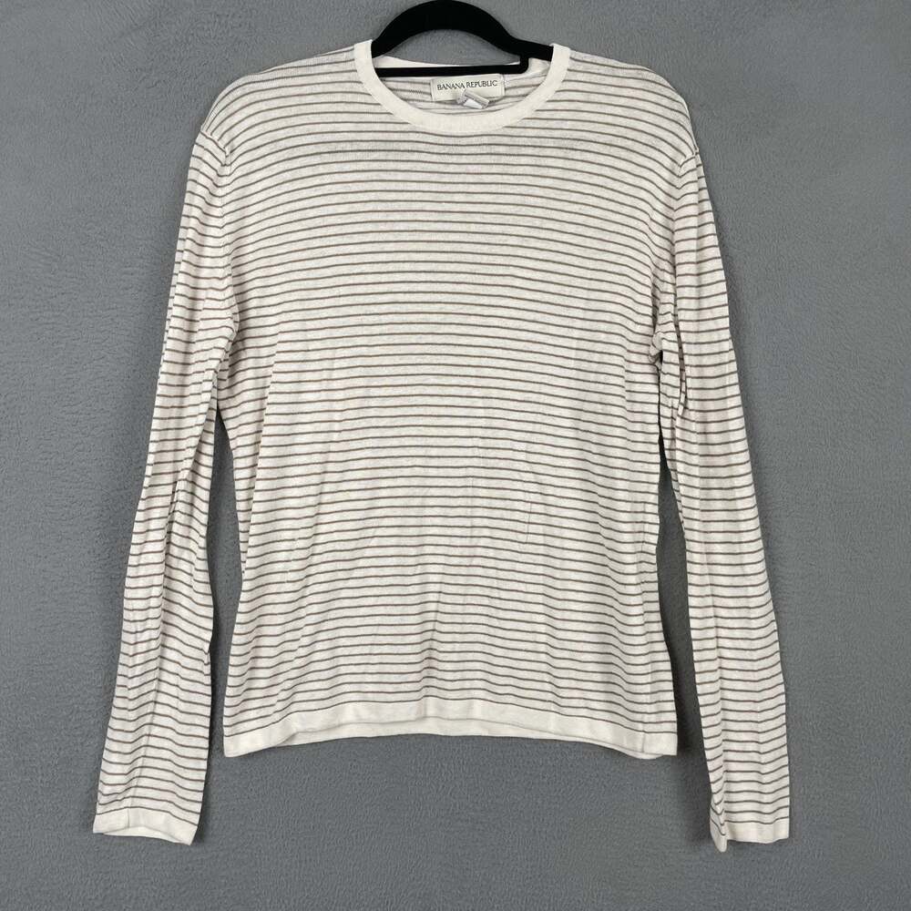 Banana Republic Sweater Pullover Womens S White Striped Lightweight Linen Cotton